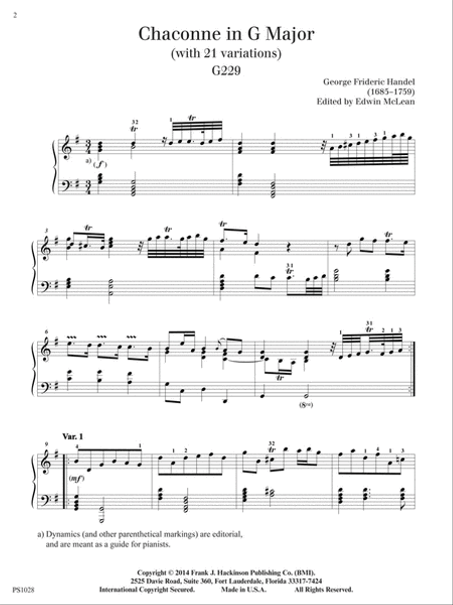 Chaconne in G Major, G 229 Piano Solo scores gallery preview page 3