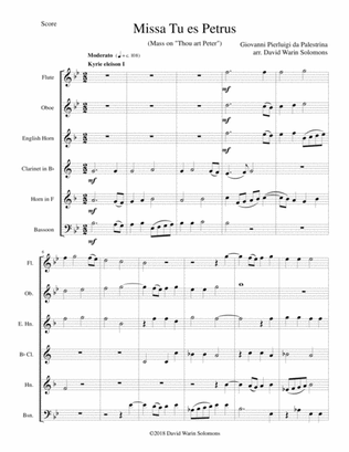 Missa Tu Es Petrus (Mass on Thou art Peter) wind sextet (wind quintet with added cor anglais)