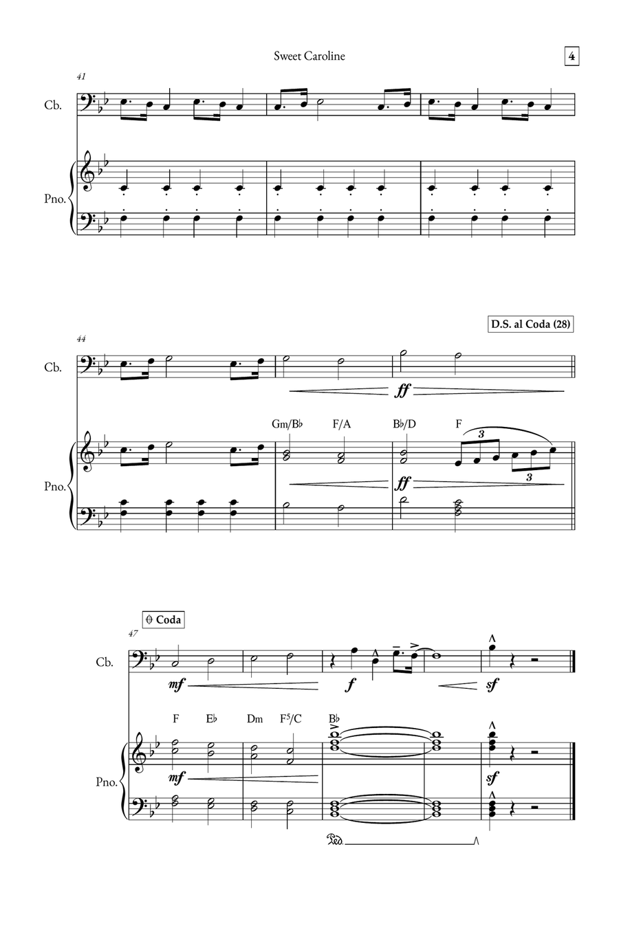 Sweet Caroline Double Bass scores gallery preview page 4