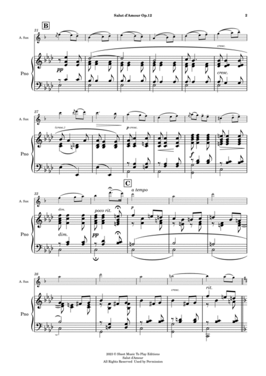 Salut d'Amour by Elgar - Alto Sax and Piano (Full Score and Parts) image number null