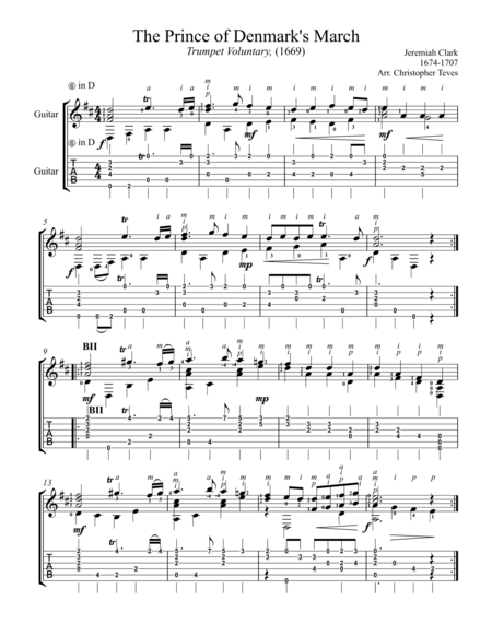Prince of Denmark's March (Trumpet Voluntary) for solo guitar tablature image number null
