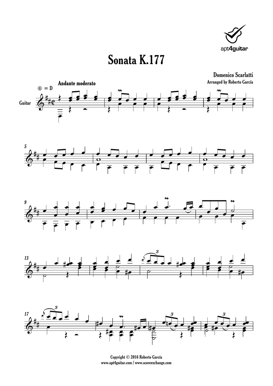 Sonata K.177 Classical Guitar scores gallery preview page 2