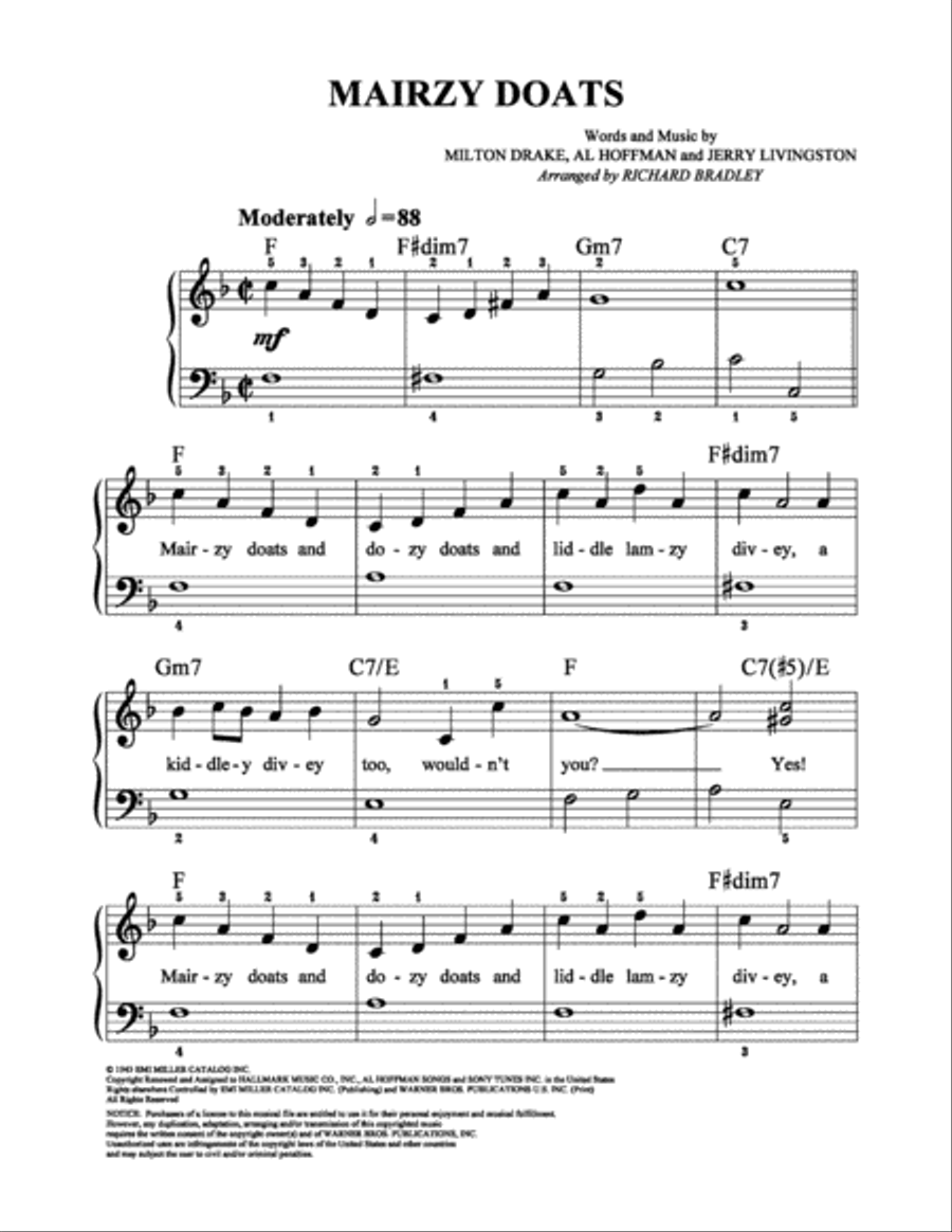 Mairzy Doats Mairzy Doats Easy Piano scores gallery preview page 1