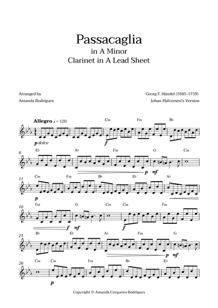 Passacaglia - Easy Clarinet in A Lead Sheet in Abm Minor (Johan Halvorsen's Version) image number null