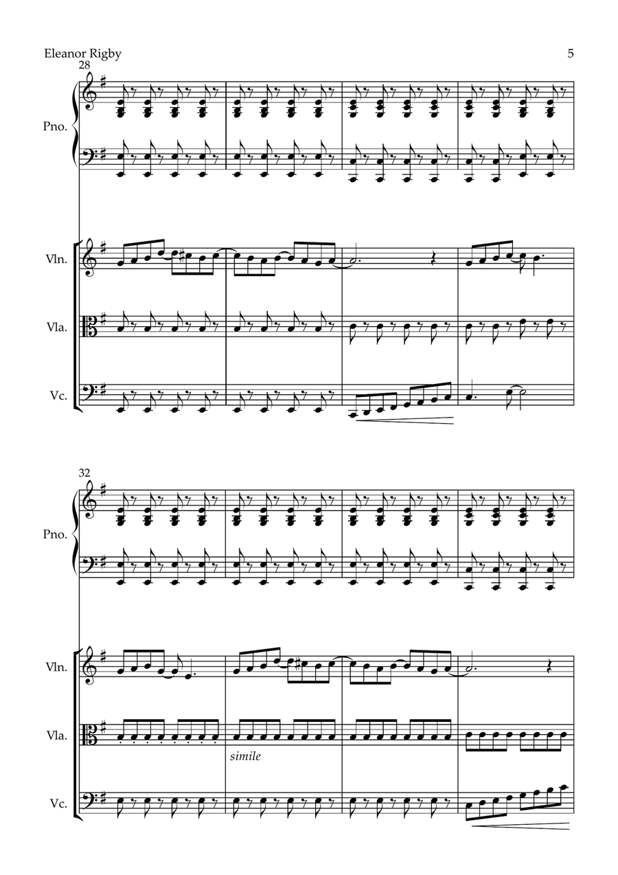 Eleanor Rigby Piano Quartet scores gallery preview page 5
