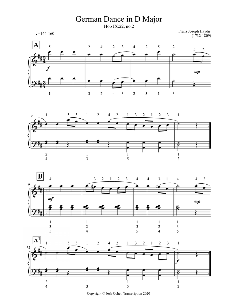 German Dance in D Major - Franz Joseph Haydn (Piano Transcription) Piano Solo scores gallery preview page 1