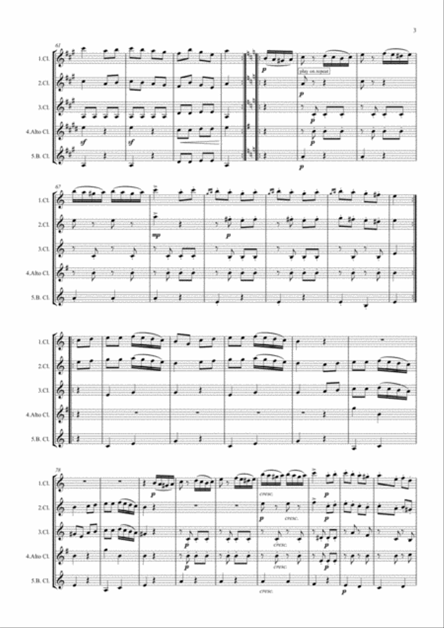 Mozart: Piano Sonata No.11 in A K331. Mvt. III Rondo Alla Turca (Turkish March) - clarinet quintet Woodwind Quintet scores gallery preview page 3