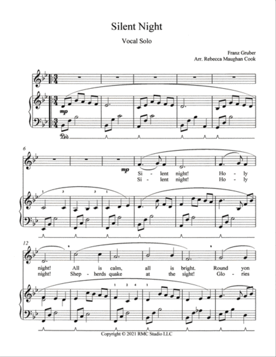 Silent Night for Vocal Solo with piano accompaniment Voice Solo scores gallery preview page 2