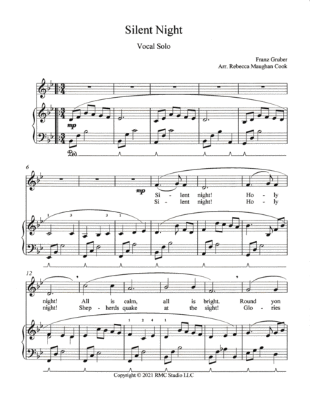 Silent Night for Vocal Solo with piano accompaniment image number null
