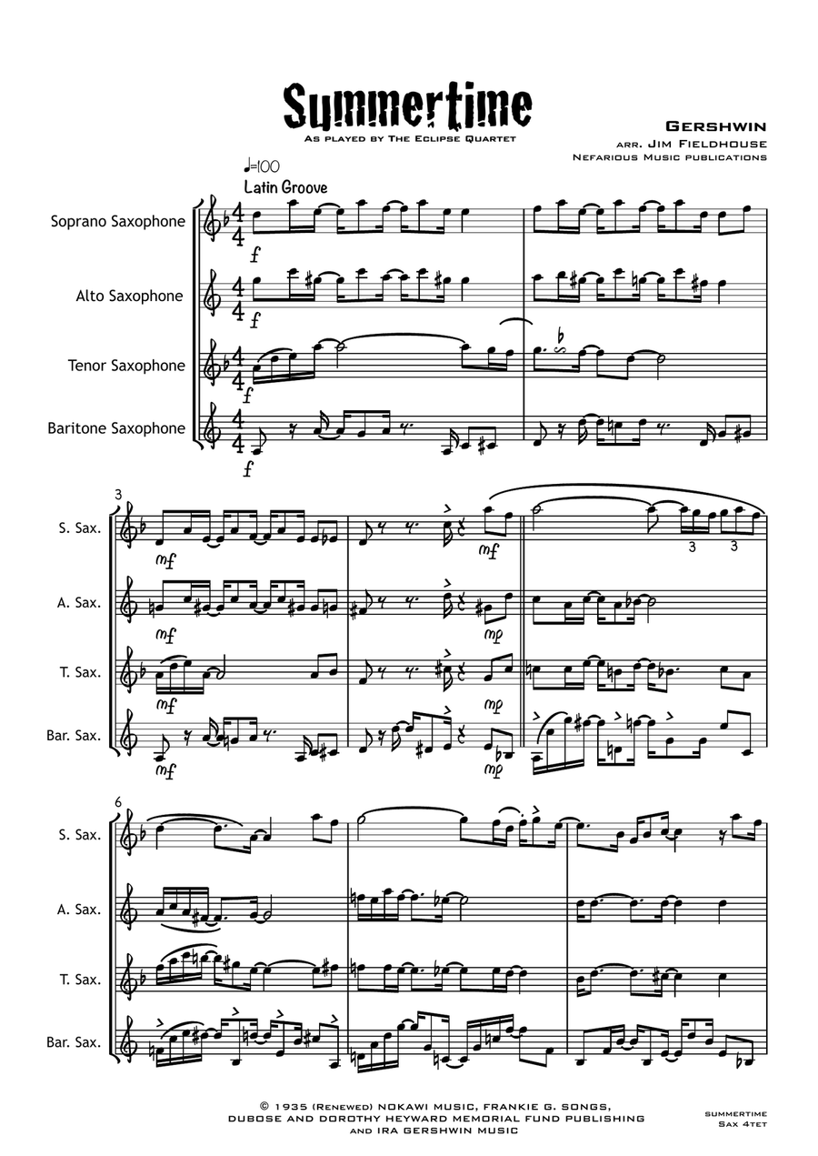 Summertime Saxophone Quartet scores gallery preview page 2