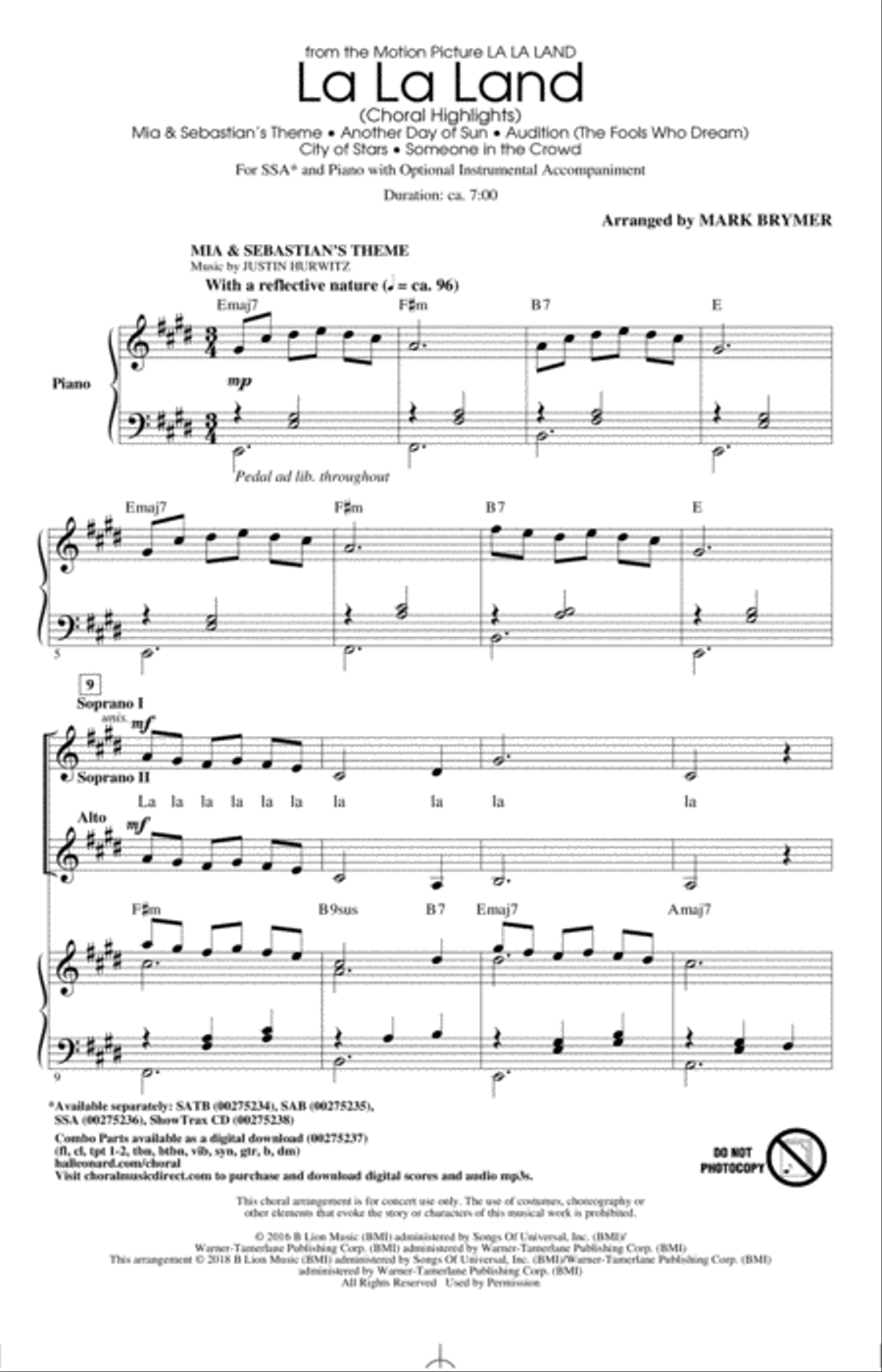 La La Land: Choral Highlights (arr. Mark Brymer) SSA scores gallery preview page 1