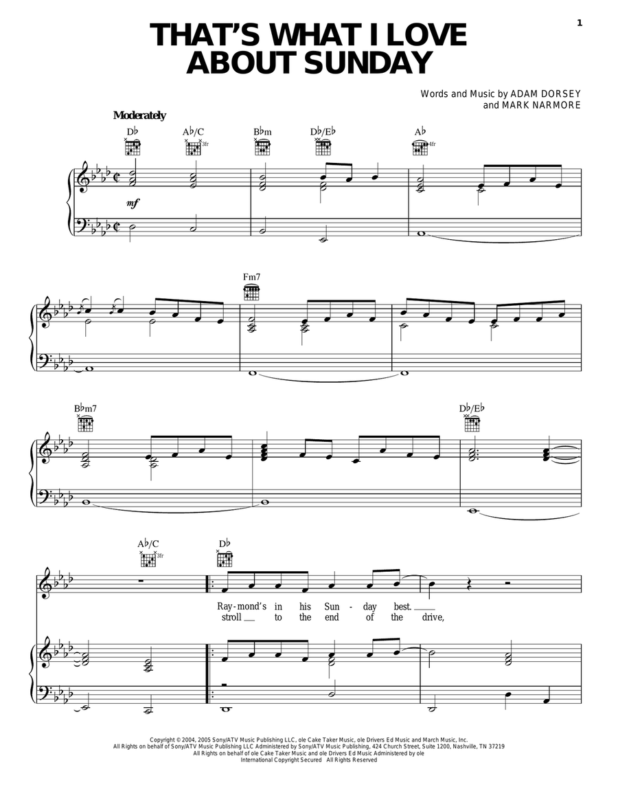 That's What I Love About Sunday Piano, Vocal, Guitar scores gallery preview page 1