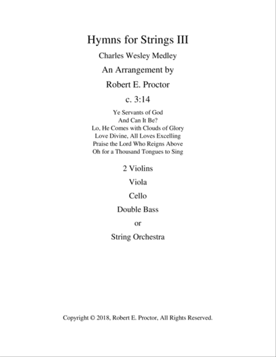 Hymns for Strings III - Charles Wesley String Quartet scores gallery preview page 1
