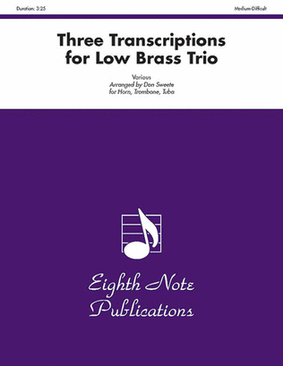 Book cover for Three Transcriptions for Low Brass Trio