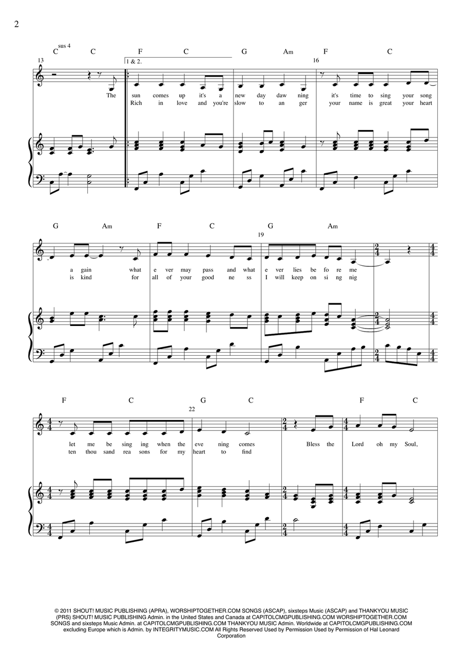 Bless The Lord, Oh My Soul Piano, Vocal scores gallery preview page 2