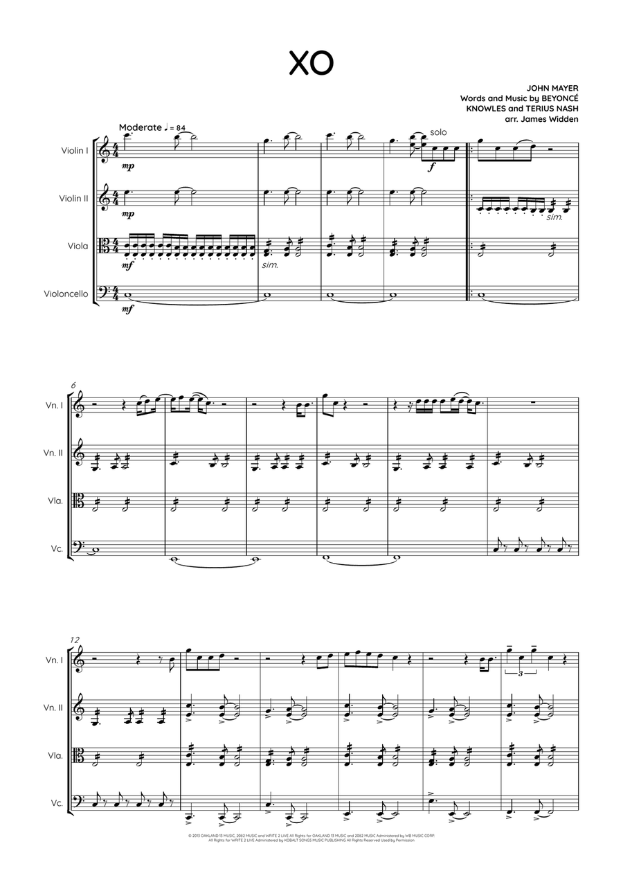 Xo String Quartet scores gallery preview page 1