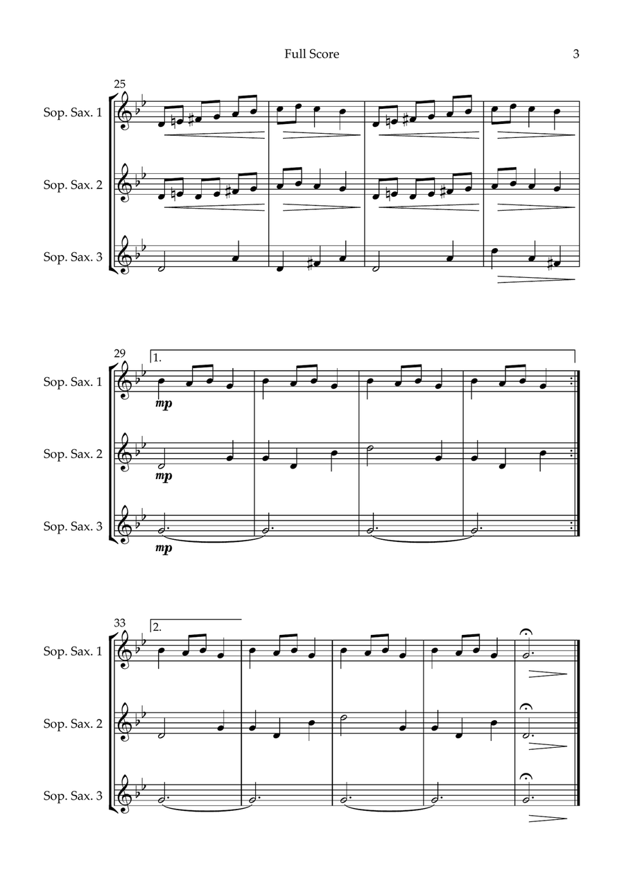 Carol of the Bells (Christmas Song) for Soprano Saxophone Trio Woodwind Quartet scores gallery preview page 3