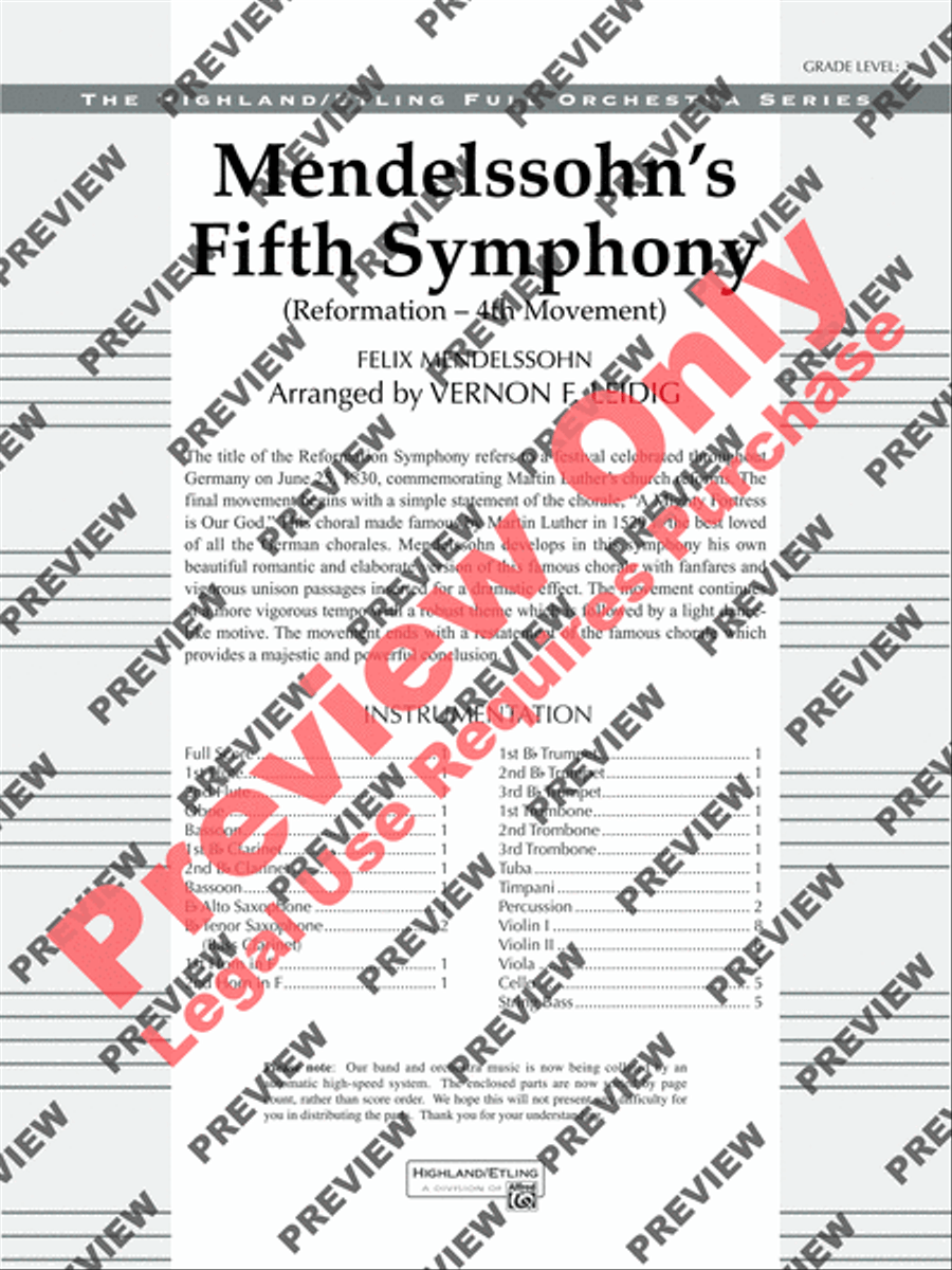 Mendelssohn's 5th Symphony Reformation, 4th Movement Full Orchestra scores gallery preview page 2