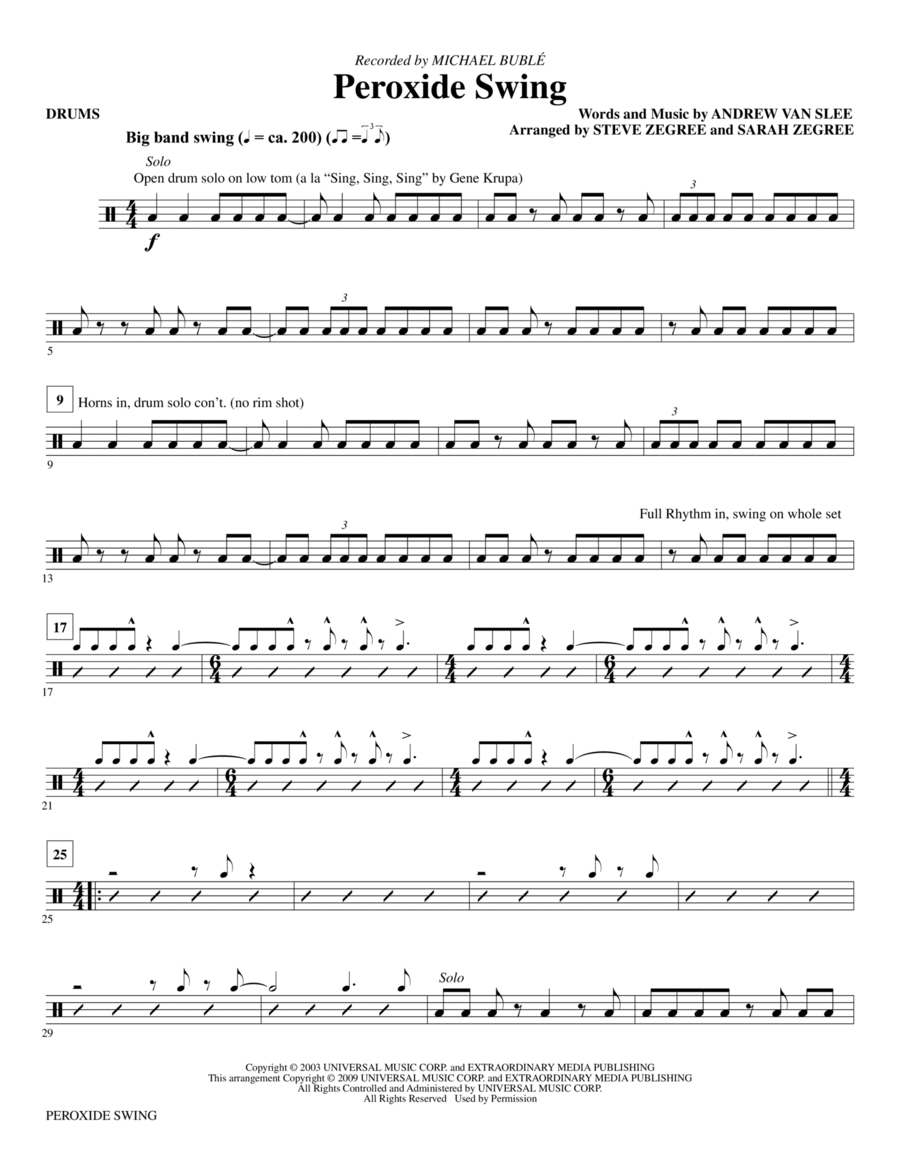 Peroxide Swing Drums by Sarah Zegree Choir Digital Sheet