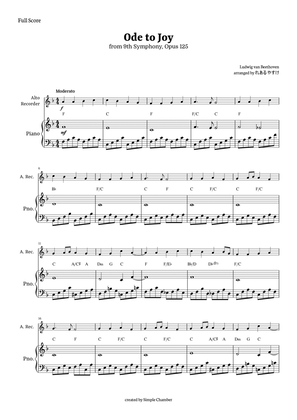 Ode to Joy for Alto Recorder with Piano by Beethoven Opus 125