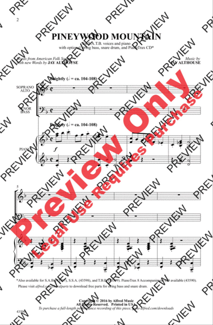 Pineywood Mountain Pineywood Mountain 4-Part scores gallery preview page 2
