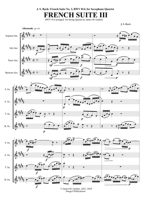Book cover for Bach: French Suite No. 3 , BWV 814, for Saxophone Quartet - Score Only