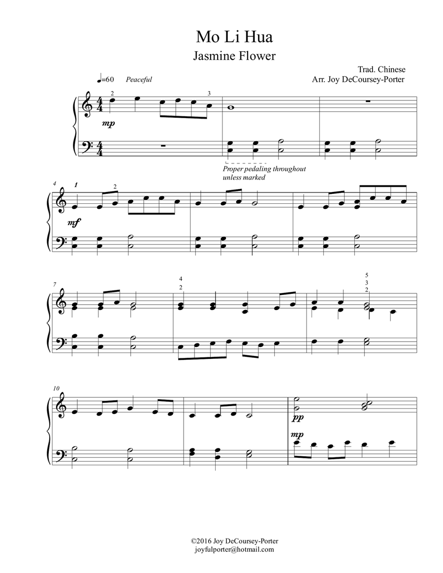 Mo Li Hua Piano Solo scores gallery preview page 1