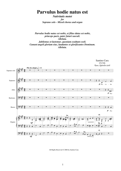 Parvulus hodie natus est - Christmas motet for Soprano solo, mixed choir and organ image number null