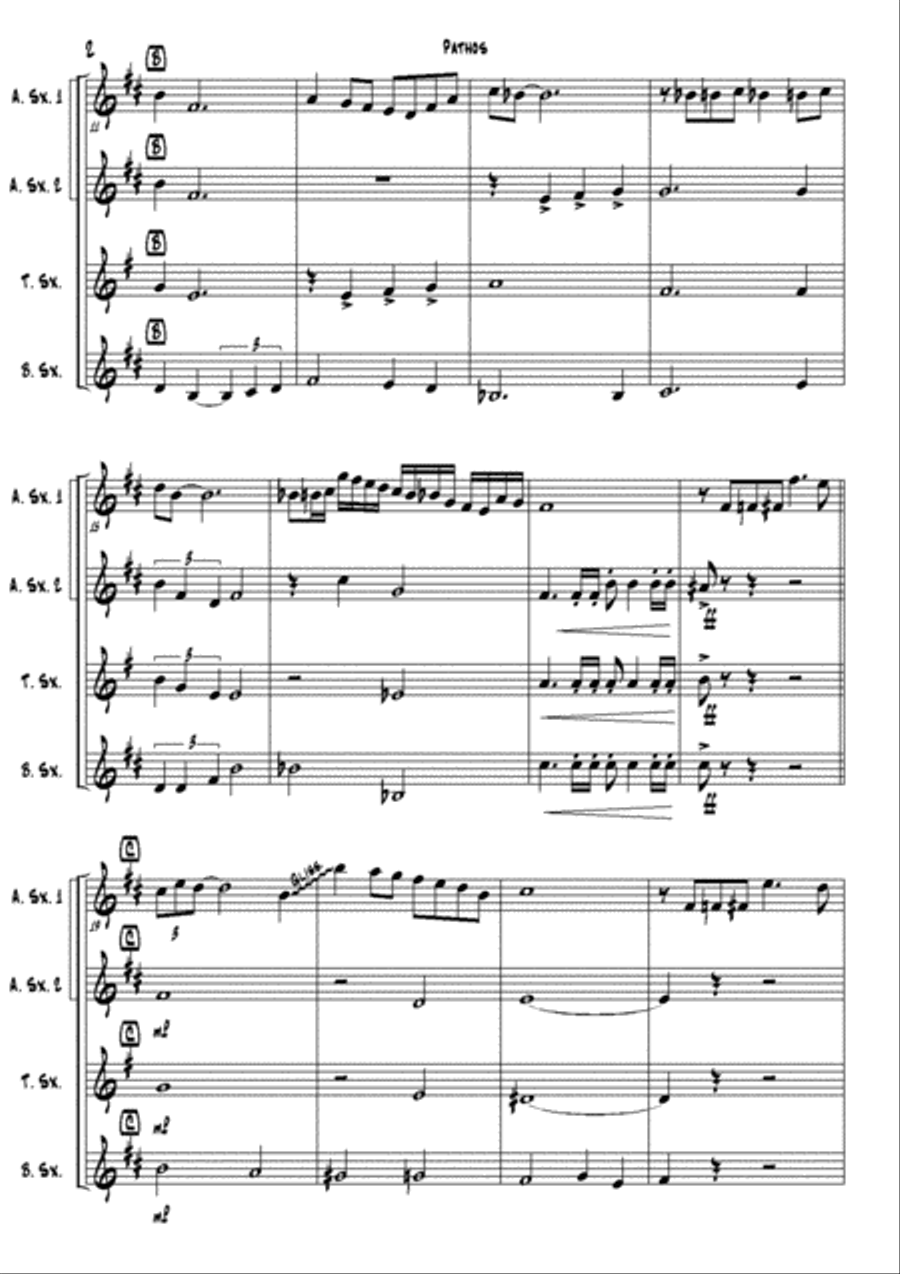 Pathos - an orginal ballad for sax AATB quartet Woodwind Quartet scores gallery preview page 2