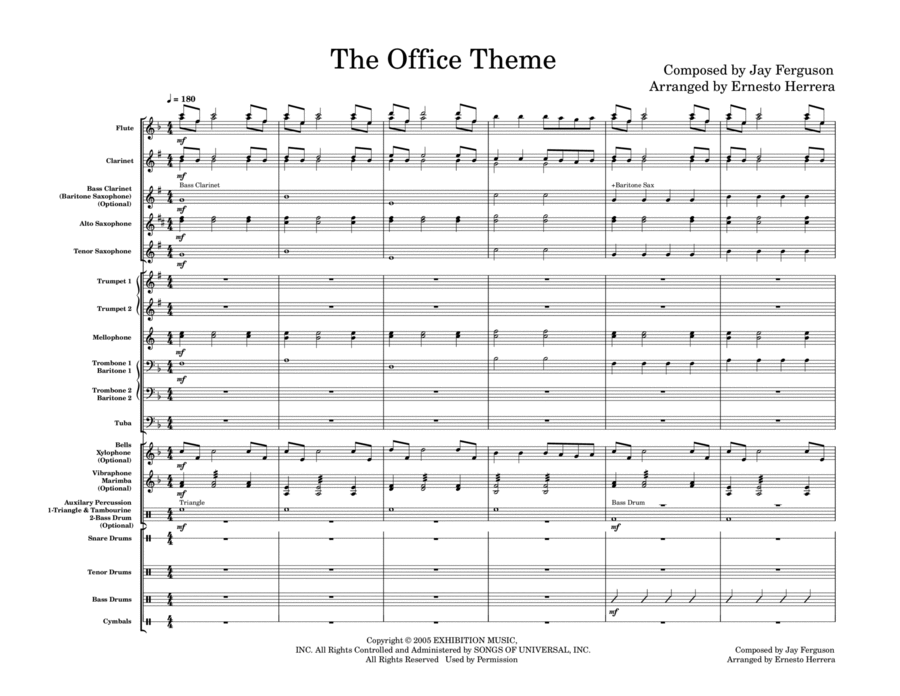 The Office - Theme - Score Only Marching Band scores gallery preview page 1