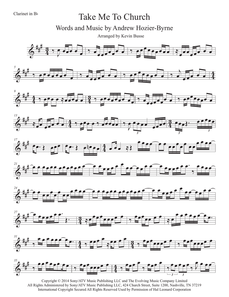 Take Me To Church Clarinet Solo scores gallery preview page 1
