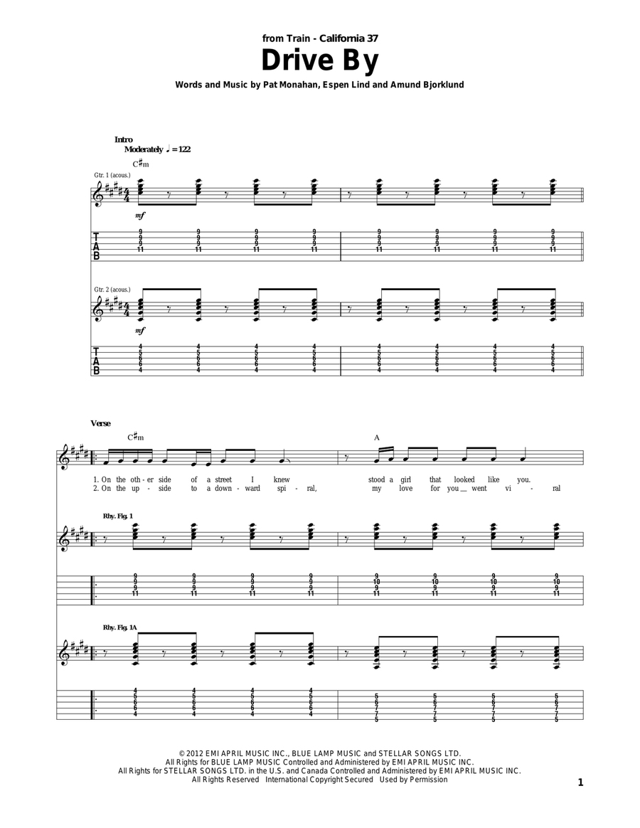 Drive By Acoustic Guitar scores gallery preview page 1