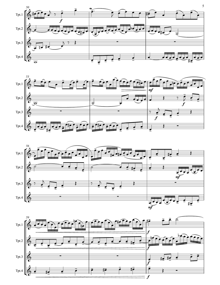 Little Fugue in G minor arranged for Trumpet Quartet Brass Ensemble scores gallery preview page 6