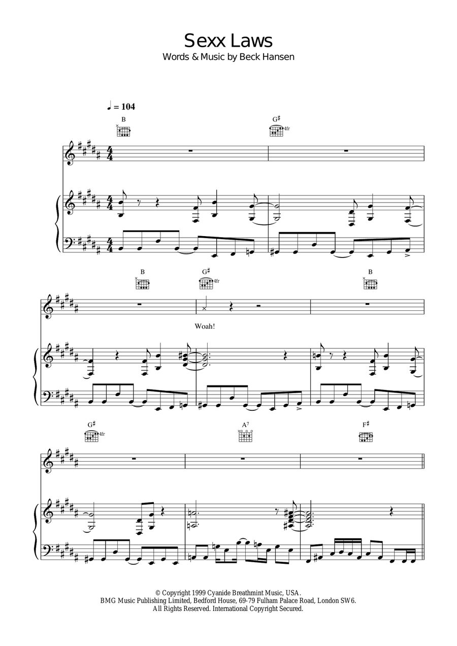 Sexx laws Piano, Vocal, Guitar scores gallery preview page 1