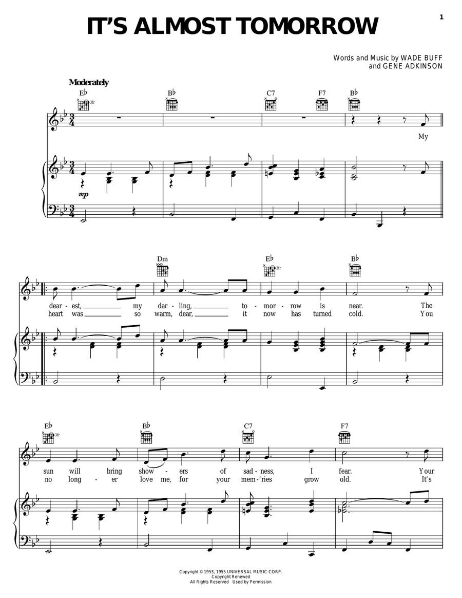 It's Almost Tomorrow It's Almost Tomorrow Piano, Vocal, Guitar scores gallery preview page 1