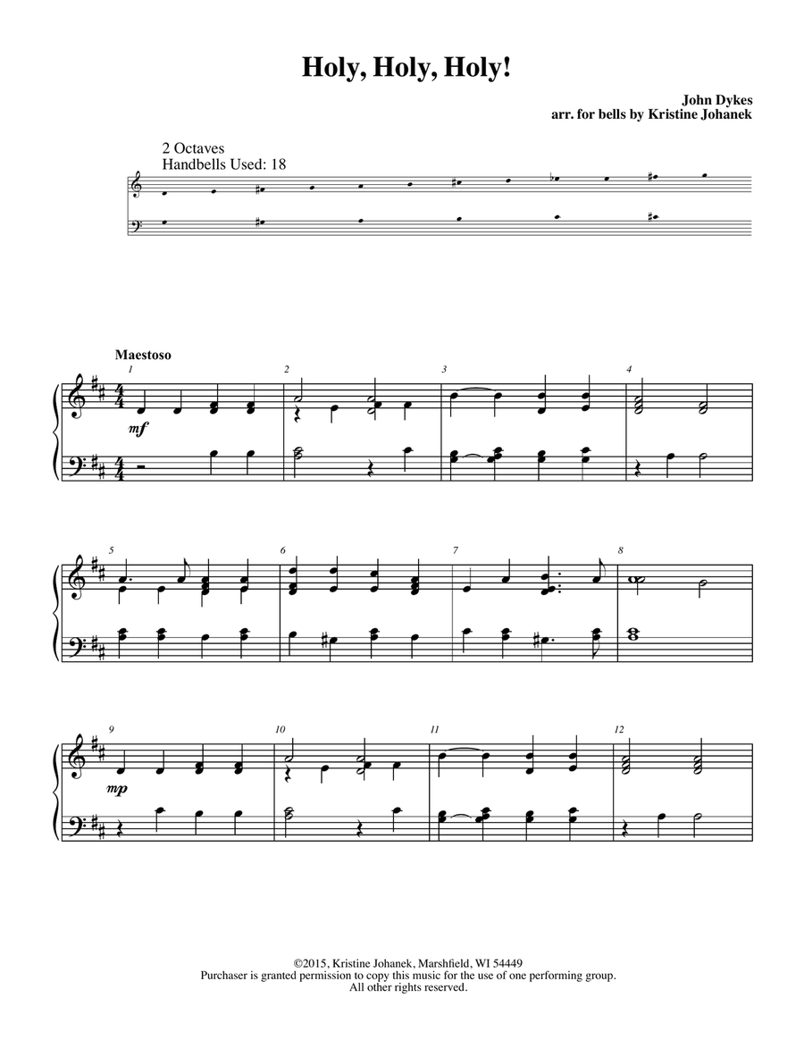 Holy, Holy, Holy! (2 octave Handbells, Tone Chimes or Hand Chimes) 2-Octaves scores gallery preview page 2