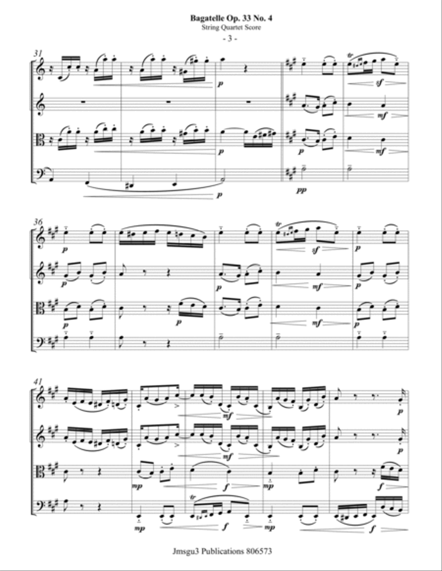 Beethoven: Bagatelle Op. 33 No. 4 for String Quartet String Quartet scores gallery preview page 3