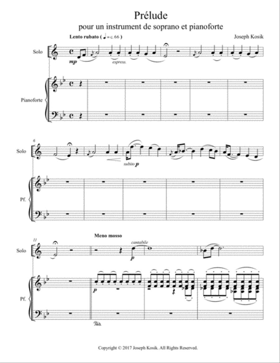 Prelude for a Soprano Instrument and Pianoforte Small Ensemble scores gallery preview page 1