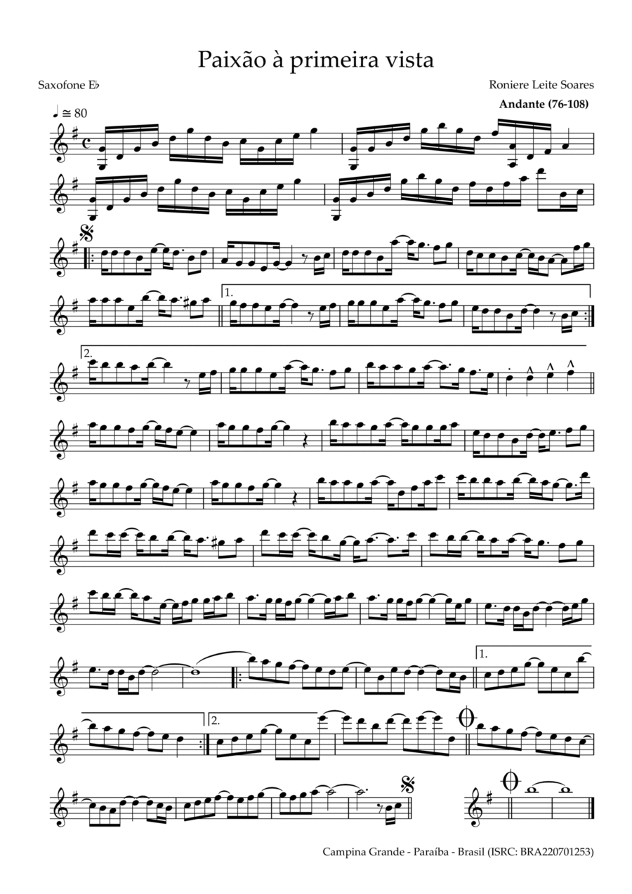 Paixão à primeira vista Paixão à primeira vista Alto Saxophone scores gallery preview page 1