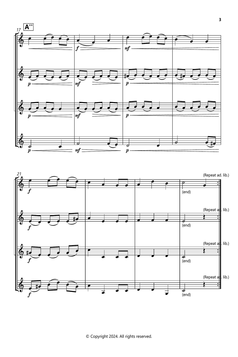 We Wish You A Merry Christmas Clarinet Quartet scores gallery preview page 3
