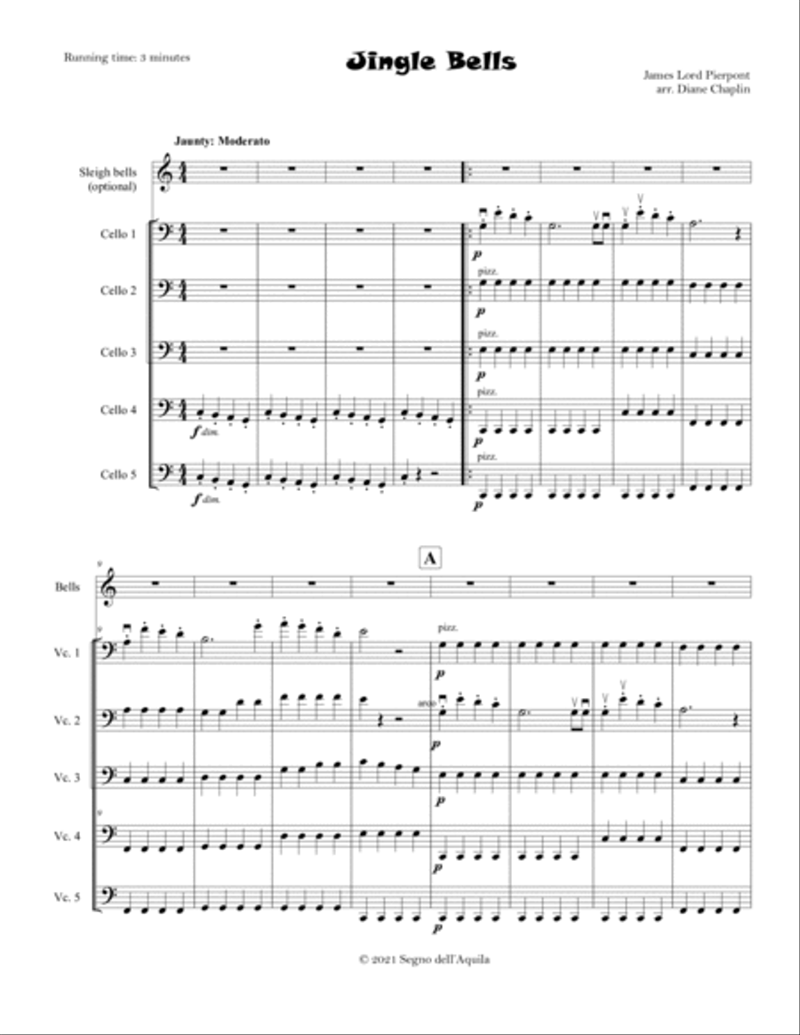 Jingle Bells for Cello Ensemble String Quintet scores gallery preview page 2