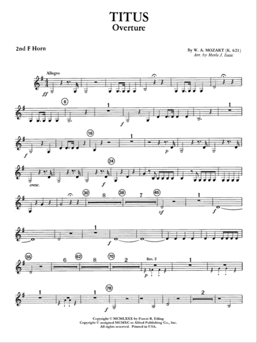 Titus Overture: 2nd F Horn Full Orchestra scores gallery preview page 1
