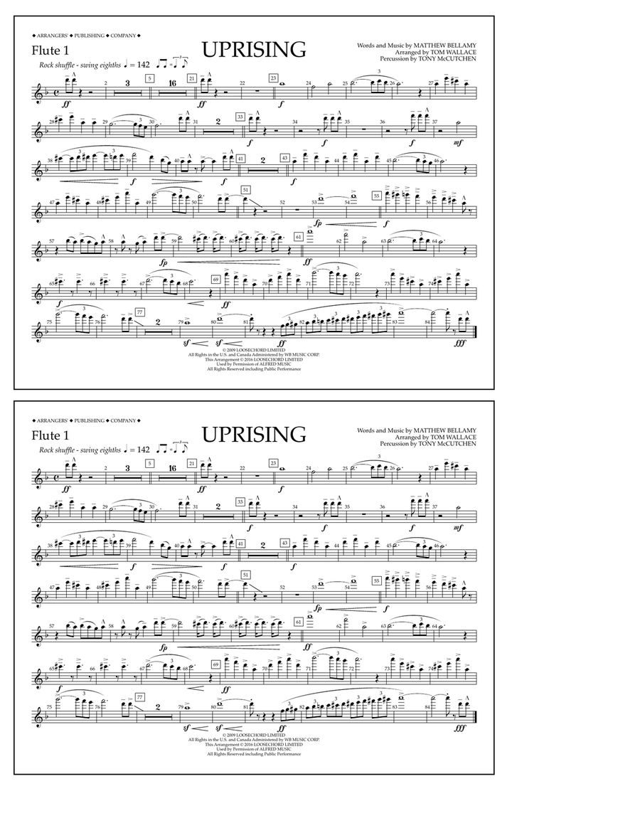 Uprising - Flute 1 Marching Band scores gallery preview page 1