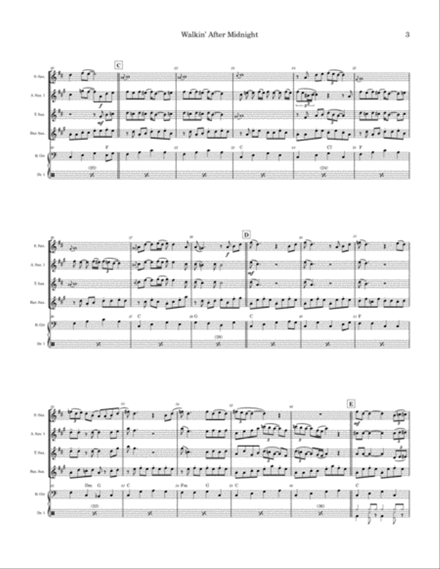 Walkin' After Midnight Saxophone Quartet scores gallery preview page 3