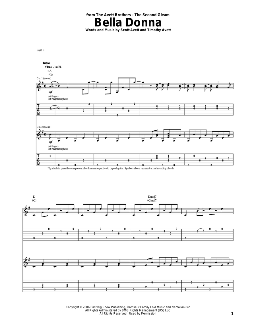 Bella Donna Bella Donna Acoustic Guitar scores gallery preview page 1