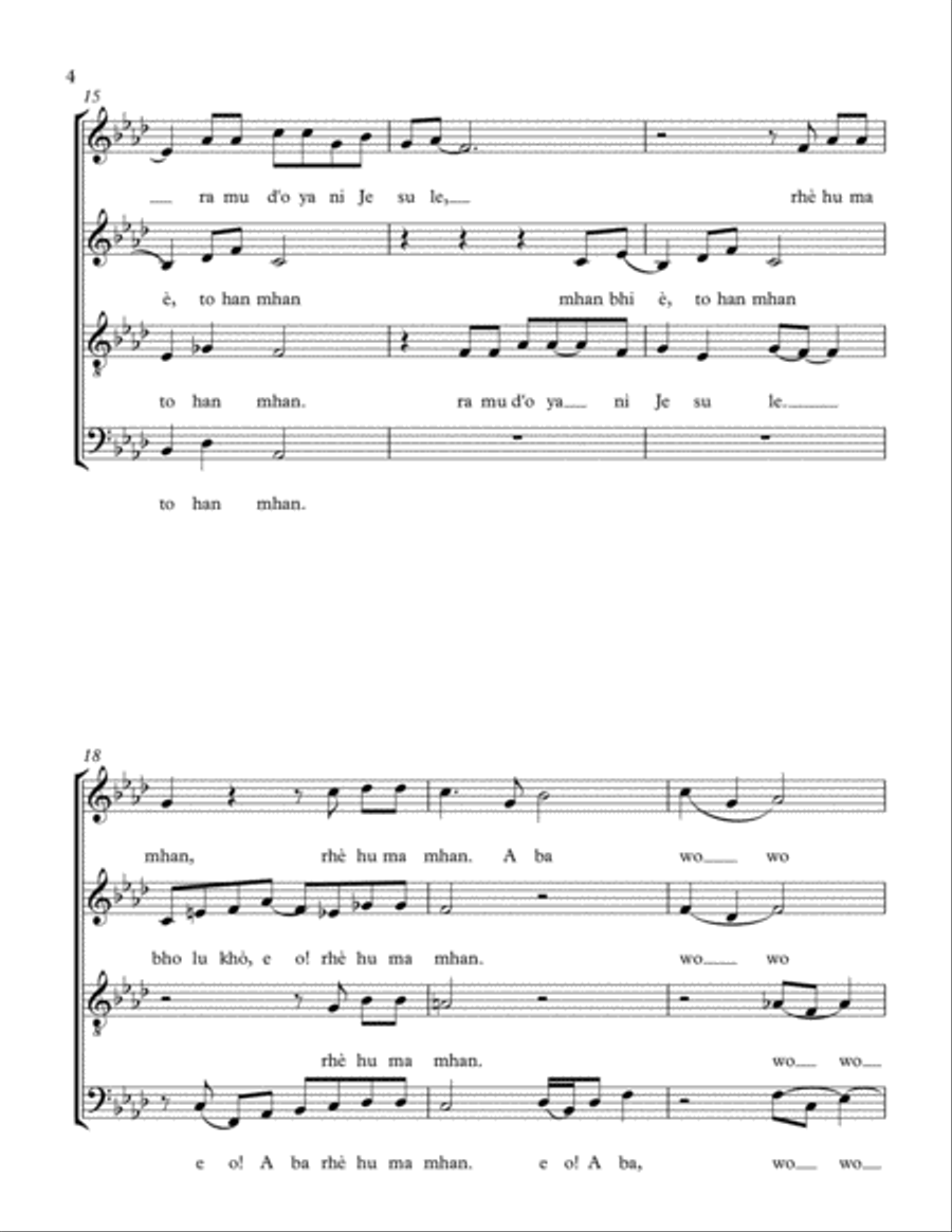 Tohan Mhan Aba. (Esan song) A Prayer to God, for Mercy on the whole World. 4-Part scores gallery preview page 4