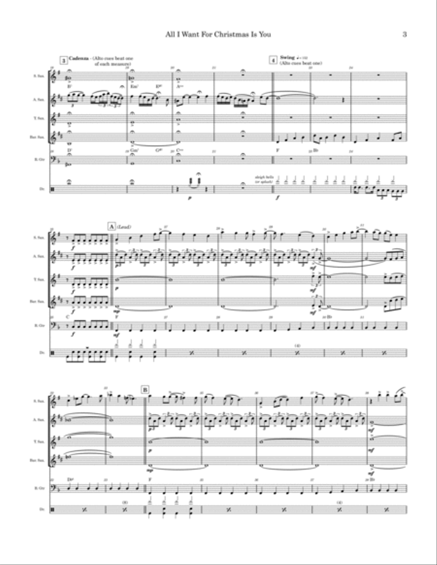 All I Want For Christmas Is You Saxophone Quartet scores gallery preview page 3