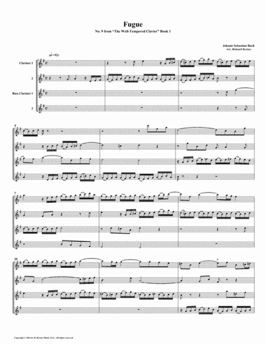 Fugue 09 from Well-Tempered Clavier, Book 1 (Clarinet Quartet) image number null