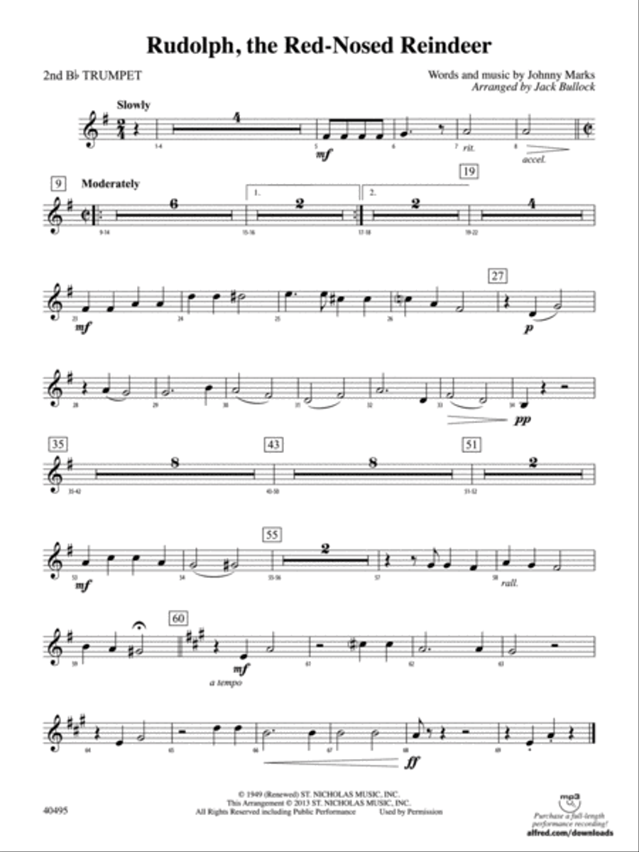 Rudolph, the Red-Nosed Reindeer: 2nd B-flat Trumpet Full Orchestra scores gallery preview page 1