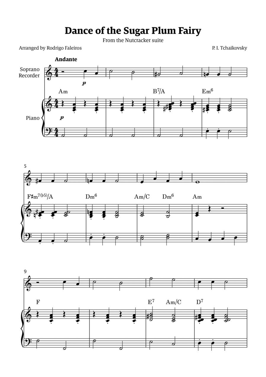 Sugar Plum Fairy theme Soprano Recorder scores gallery preview page 1